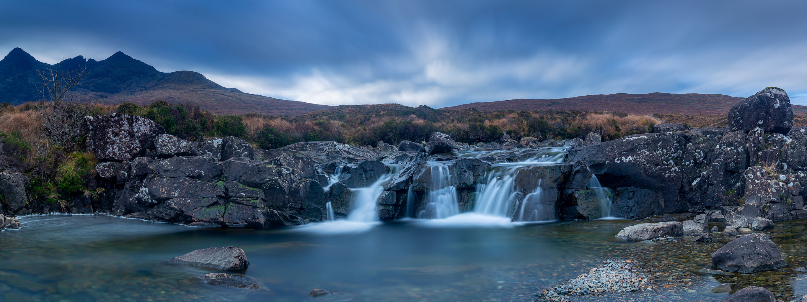 Waterfalls on the Allt Dearg Mor river near Sligachen, Isle of Skye, Scotland