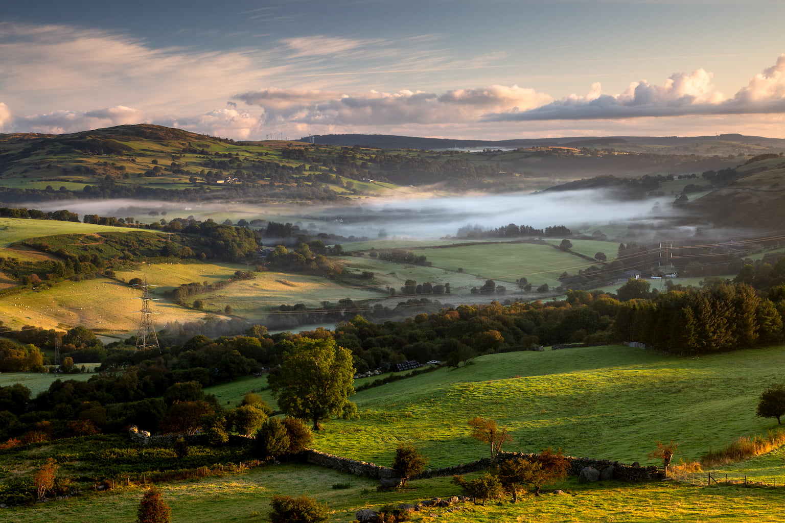 Low lying mist at sunrise in the Cwm Main valley in North Wales.