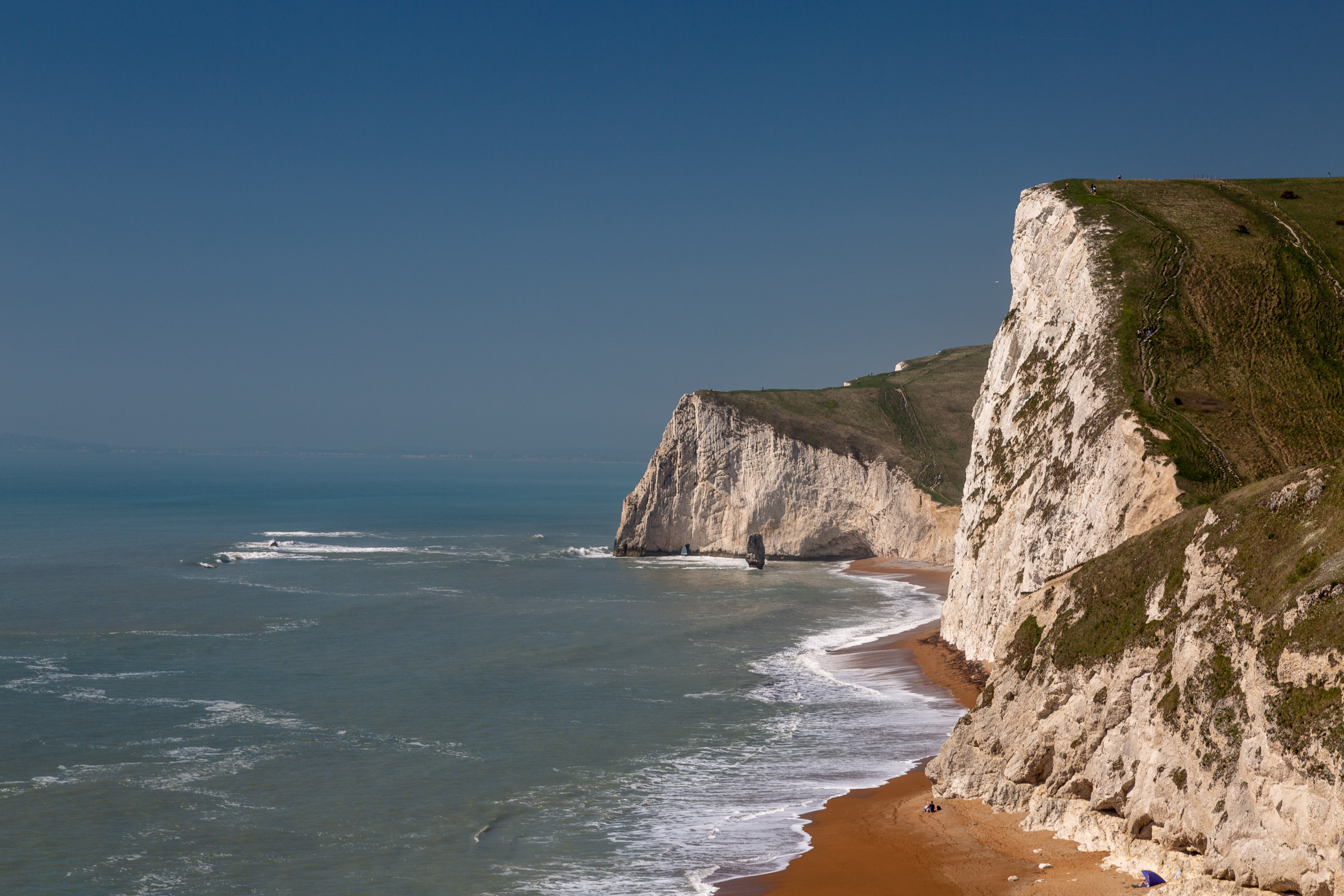 View of the white cliffs at Swyre Head and Bat's Head near Durdle Door, Dorset.